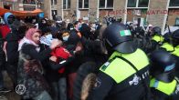 Pro Palestina en ME raken slaags met elkaar bij UvA-bezetting