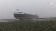 Schip bij Terneuzen vastgelopen op zandbank door dichte mist