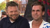Hélène Hendriks en Thomas van Groningen verbaasd door kleding Rutger Castricum: ‘Koop je dit zelf?’