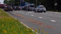 Vrachtwagen laat kilometerslang spoor van slachtafval achter Best